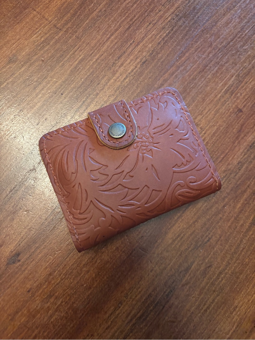 Portland Leather Goods mini bifold wallet in Meadow (embossed brown)